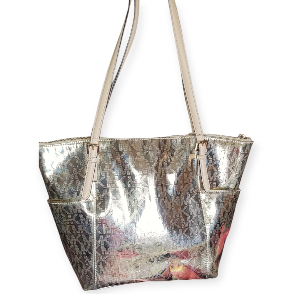 Michael Kors Silver and Cream Tote Bag